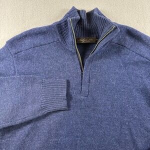 Northern Isles Premium Mens Blue Wool Alpaca Blend Quarter Zip Sweater Size M